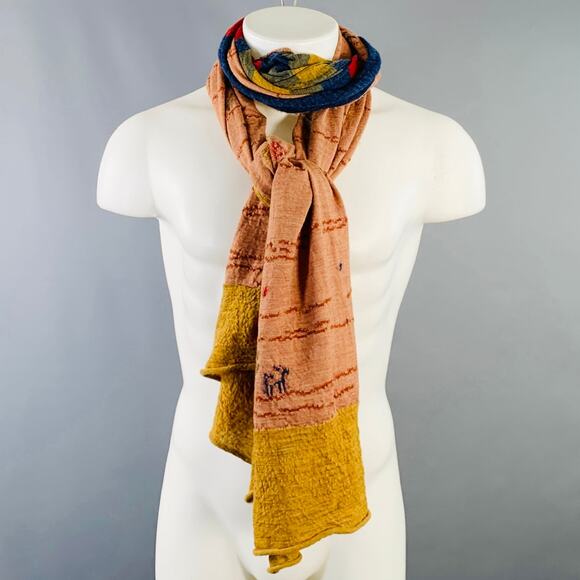 KAPITAL Orange Multi Color Trees Squares Oversized Wool Scarf - Picture 1 of 6